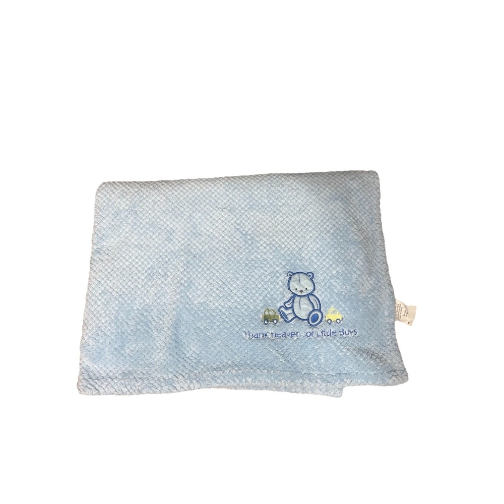 Pastel Blue Thank Heaven For Little Boys Infant Baby Blanket 37" By‎ 30"